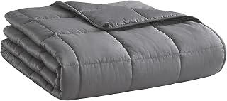 L'AGRATY 15lbs Weighted Blanket Adults Dark Grey 48x72 Twin Full Cooling Breathable Microfiber Glass Beads All-Season