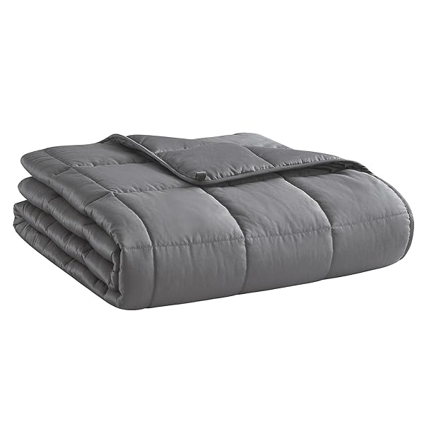 Weighted Blanket for Adults- Dark Grey, 48"x72", 15lbs, Twin Full Size Heavy Throw Blanket, Cooling, Breathable, Microfiber with Glass Beads, Big, Washable, All-Season