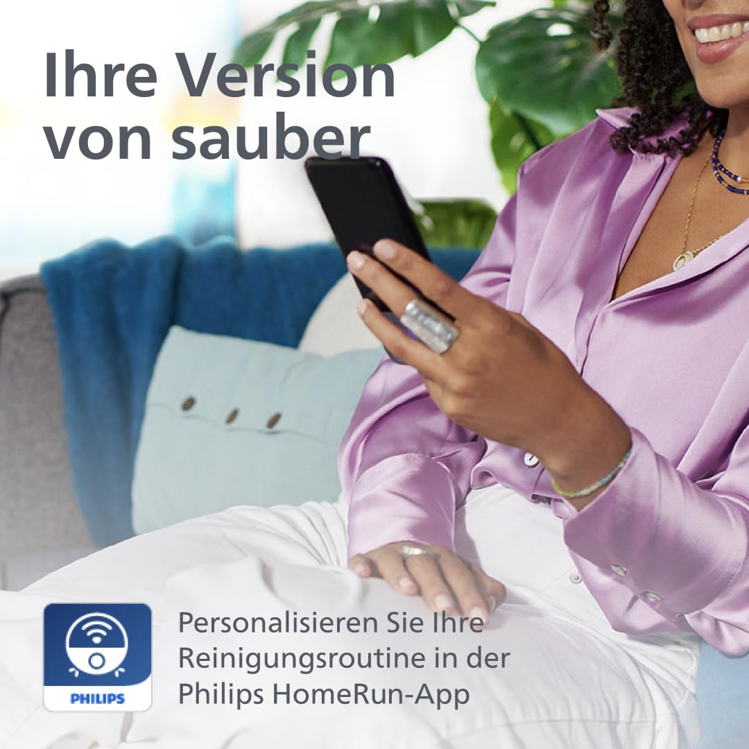 PHILIPS Saugroboter 9000 Serie mit Wischfunktion, Grau, 280 Min. Laufzeit | Auto-Staubabsaugstation, 300 ml Staub- & 260 ml Wasserbehälter, rollender Wischmop (XU9100/10)