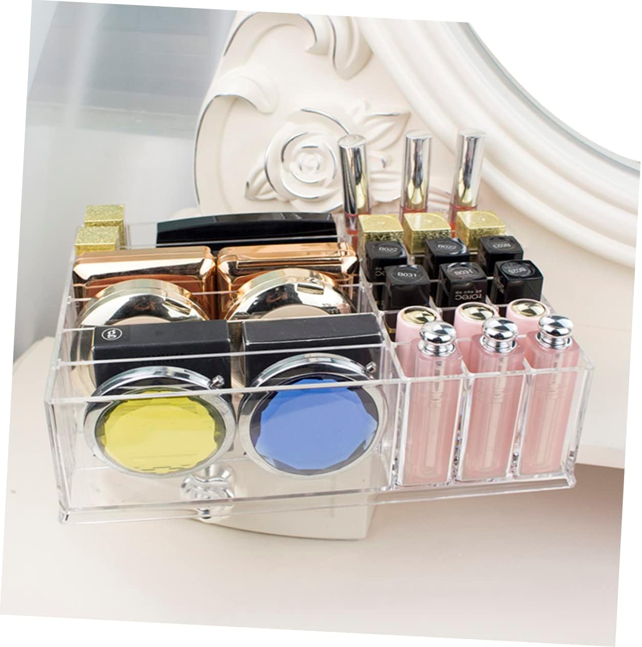 Transparent Makeup Organizer Display Case for Lipstick and Eyeshadow Sturdy Cosmetic Storage Rack for Vanity Dresser Store with Ample Room for Brushes and Makeup Tools