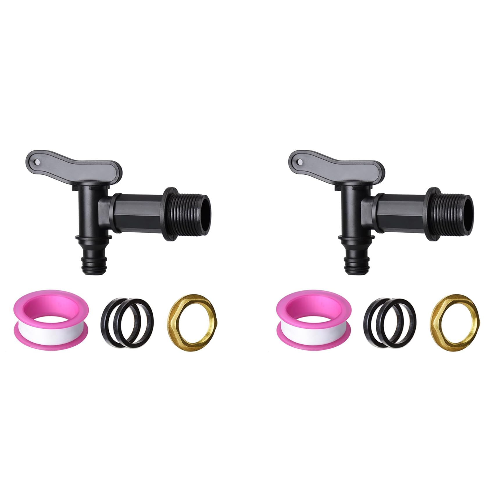 Jnchdghwa Black 2Pcs 3/4In Water Butt Tap Plastic Snap-Fit Hosepipe Rain Water Butts Thread Water Tap With Brass Nut