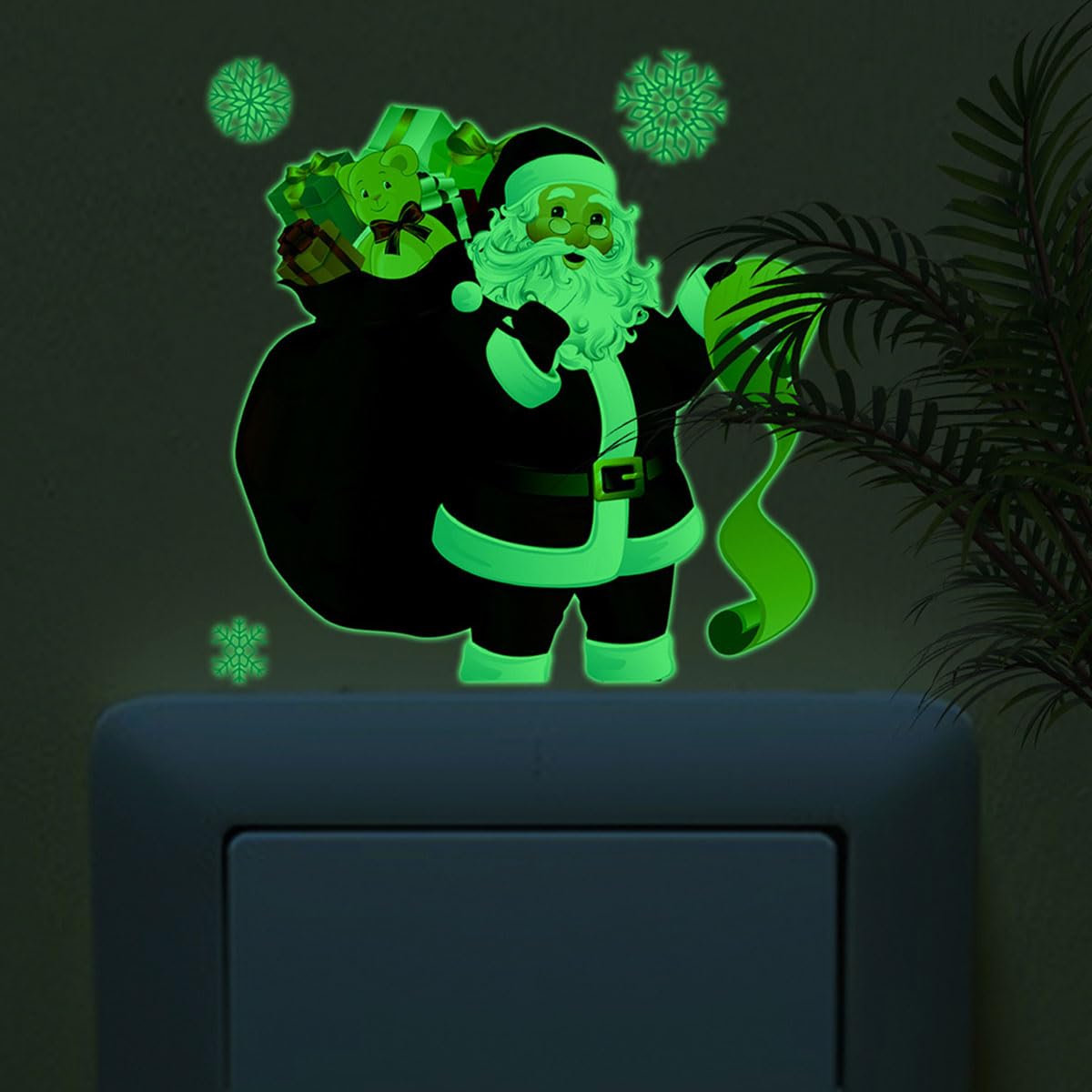 Christmas Luminous Switch Stickers Removable Santa Claus Wall Stickers Switch Merry Christmas Glow in The Dark Wall Clings Bedroom Wall Decal for Living Room Office Home