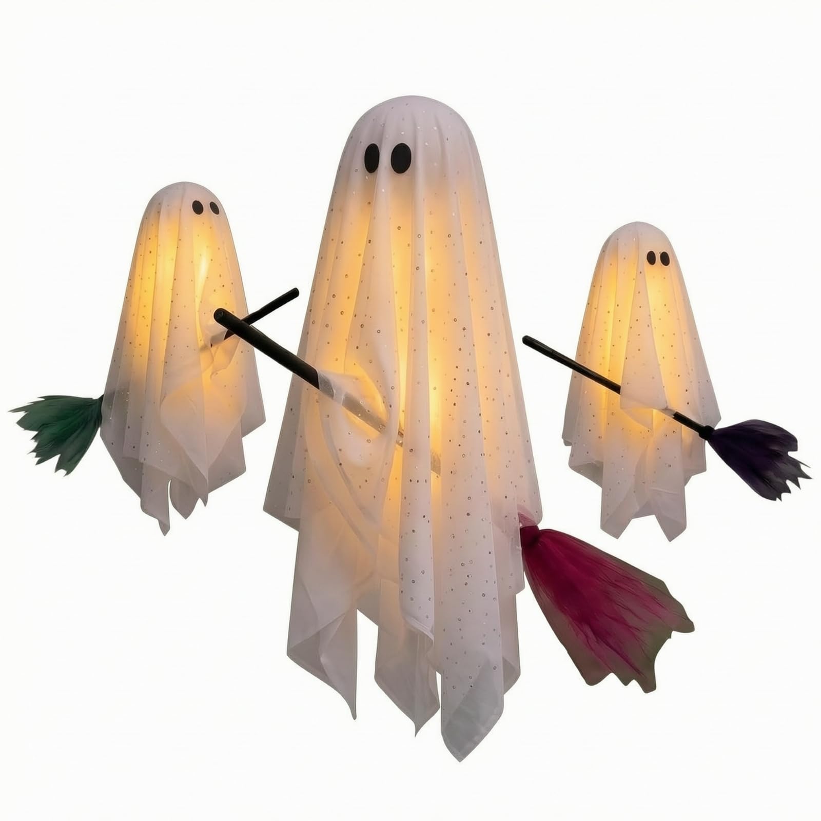 3 Pezzi con Scopa Leggero a Bottone Incluse, Sospeso, Effetto Luminoso Spettrale, Ornamento, per Casa Sgata