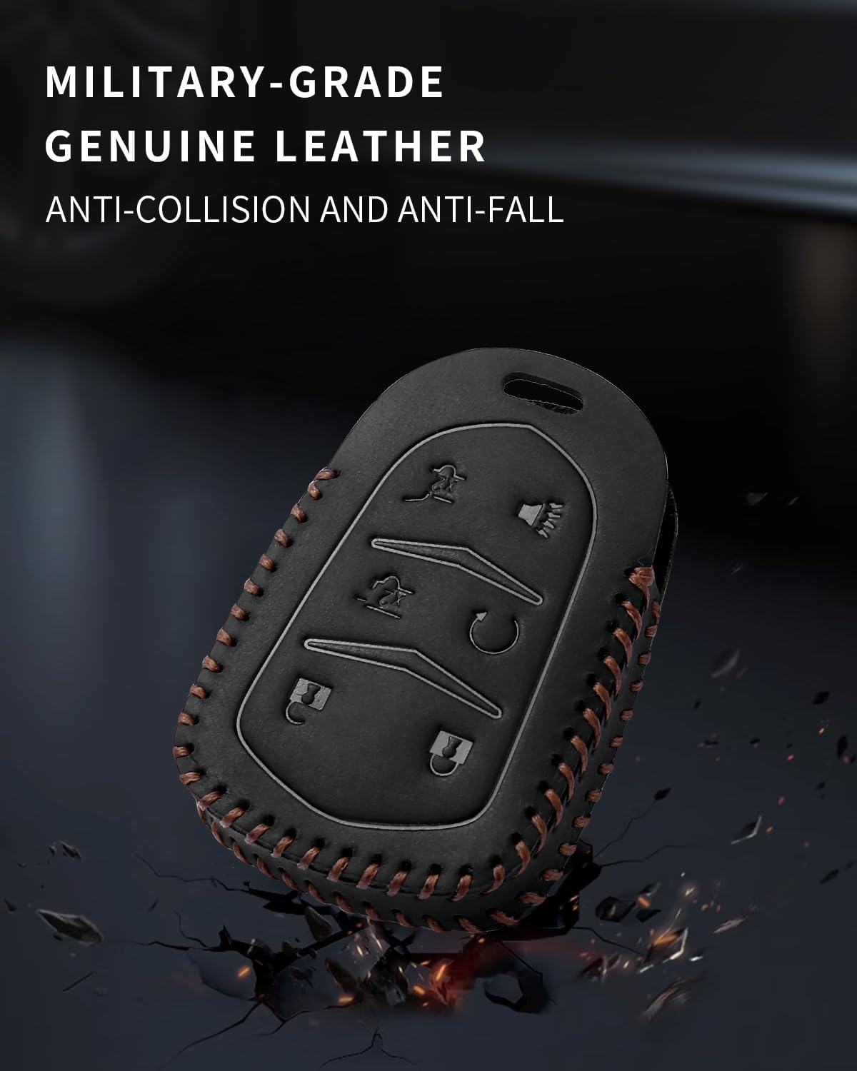 Compatible with Cadillac Key Fob Cover,Leather Car Key Fob Case with Keychain Fit for 2015-2019 Escalade CT5 CT6 XTS XT4 XT5 XT6 ATS SRX ESV Accessories