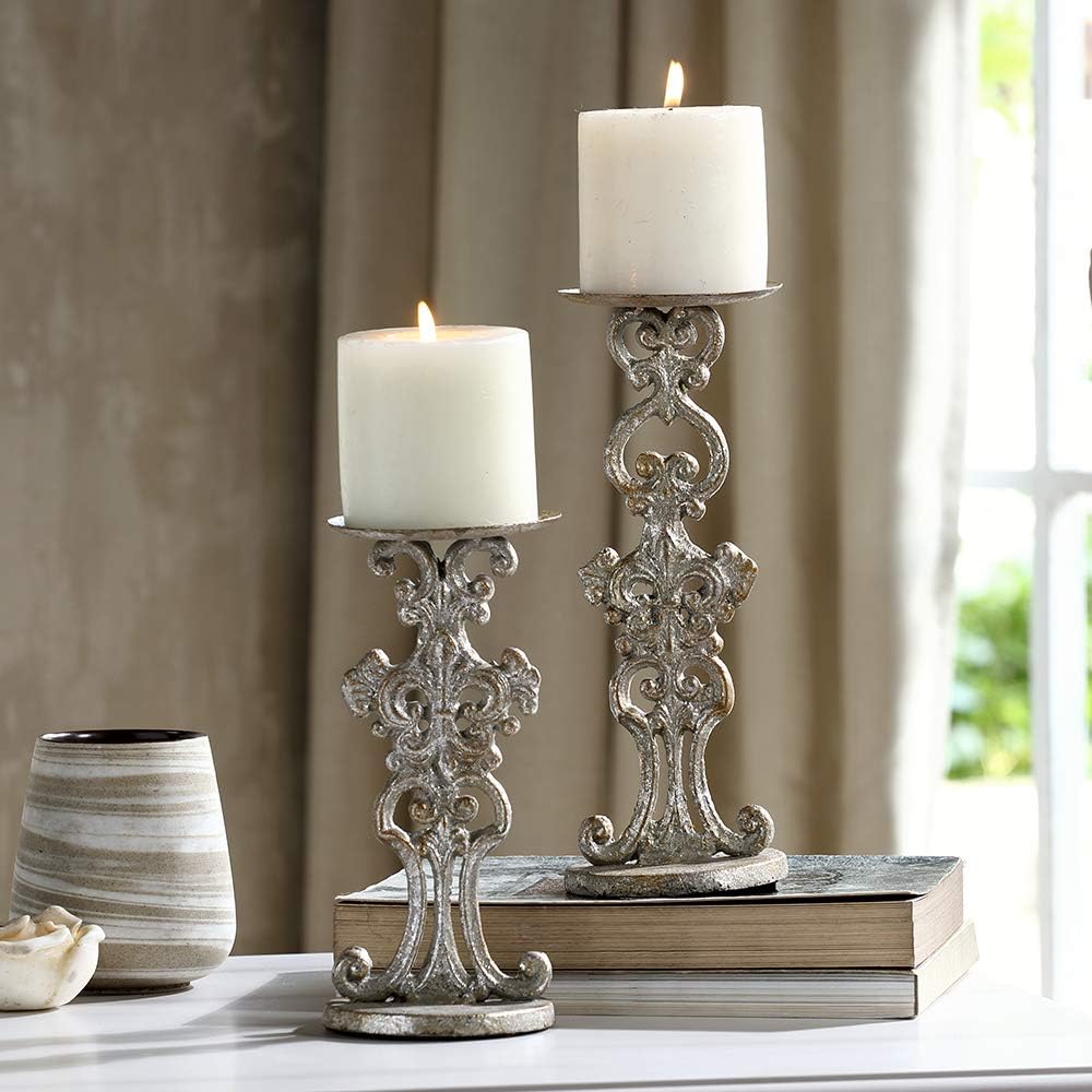 Orinda Ornate Pillar Candleholders Set of 2