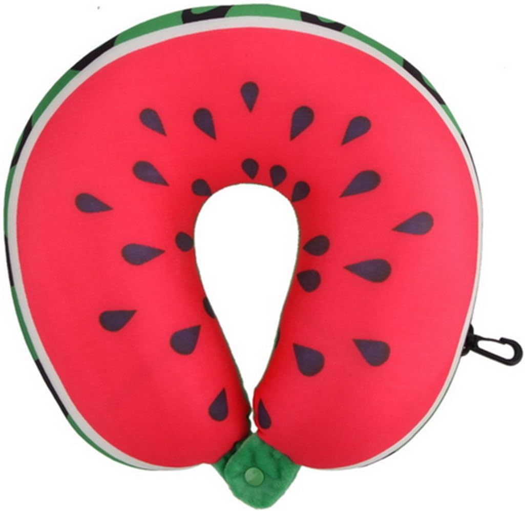 Lommer Fruit U-Shape Pillow, Double Sided Neck Pillow Protect Headrest Travel Soft Cushion - Watermelon