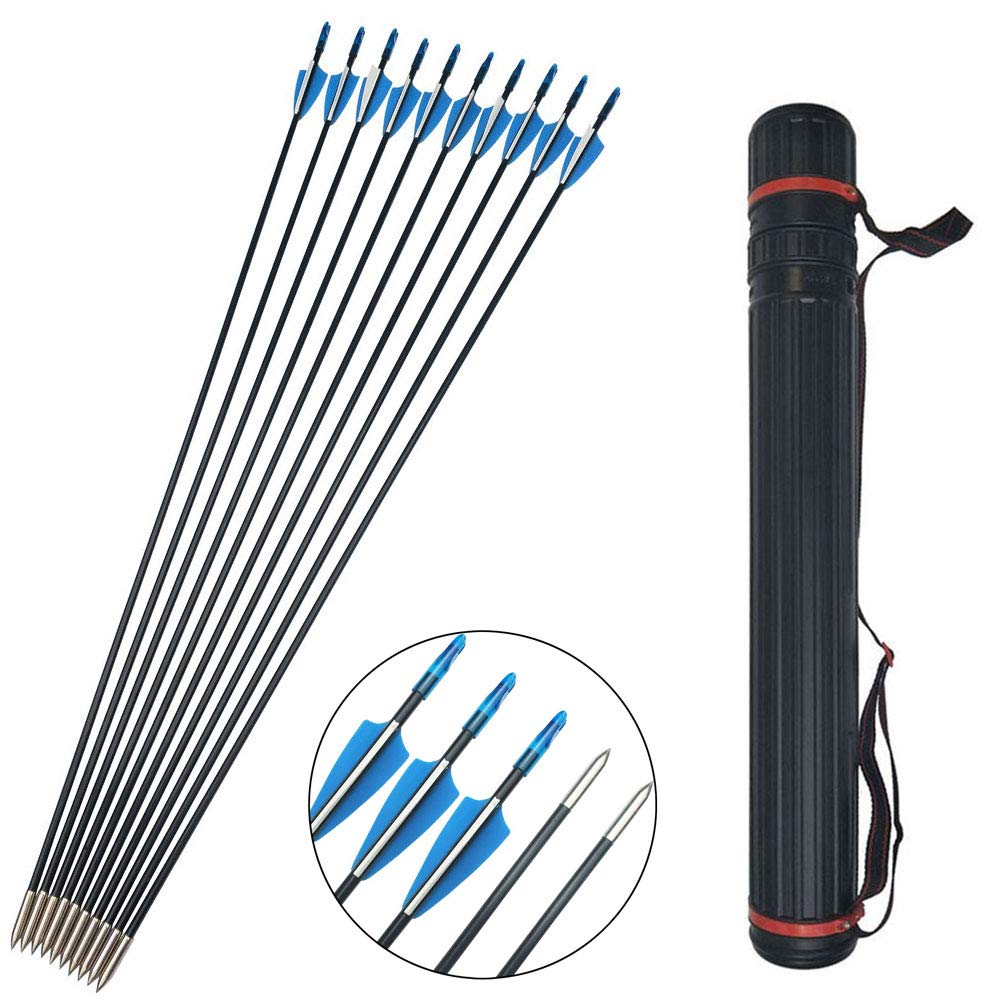 12 Flèches Fibre De Verre 31 Pouces Spine 900 + Carquois - Pour Arc Recourbé, Longbow <35 Lbs - Entraînement Cible