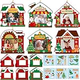 Lonfliness 30 Pack Christmas DIY Picture Frame Craft Kits Santa's Workshop Hanging Frame Ornaments Xmas Photo Frames with Brackets for Christmas Tree Decor Holiday Party Class Game Activities