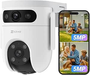 EZVIZ Dual Lens 6K (3K+3K) Wired Security Camera Outdoor Wifi, 360° Pan Tilt, Supports 512GB, Auto-Track, Patrol Mode, Human/Vehicle Detection, Color Night Vision, Wi-Fi CCTV, Alexa/Google (H9c) asin的图片