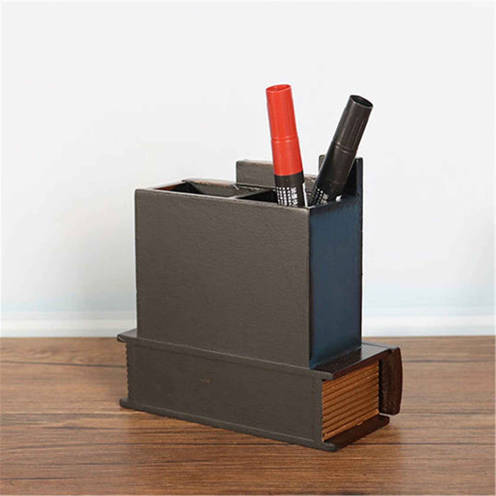 Porte Crayons en Bois Porte-stylo rétro européen en bois multifonctionnel pour Bureau
