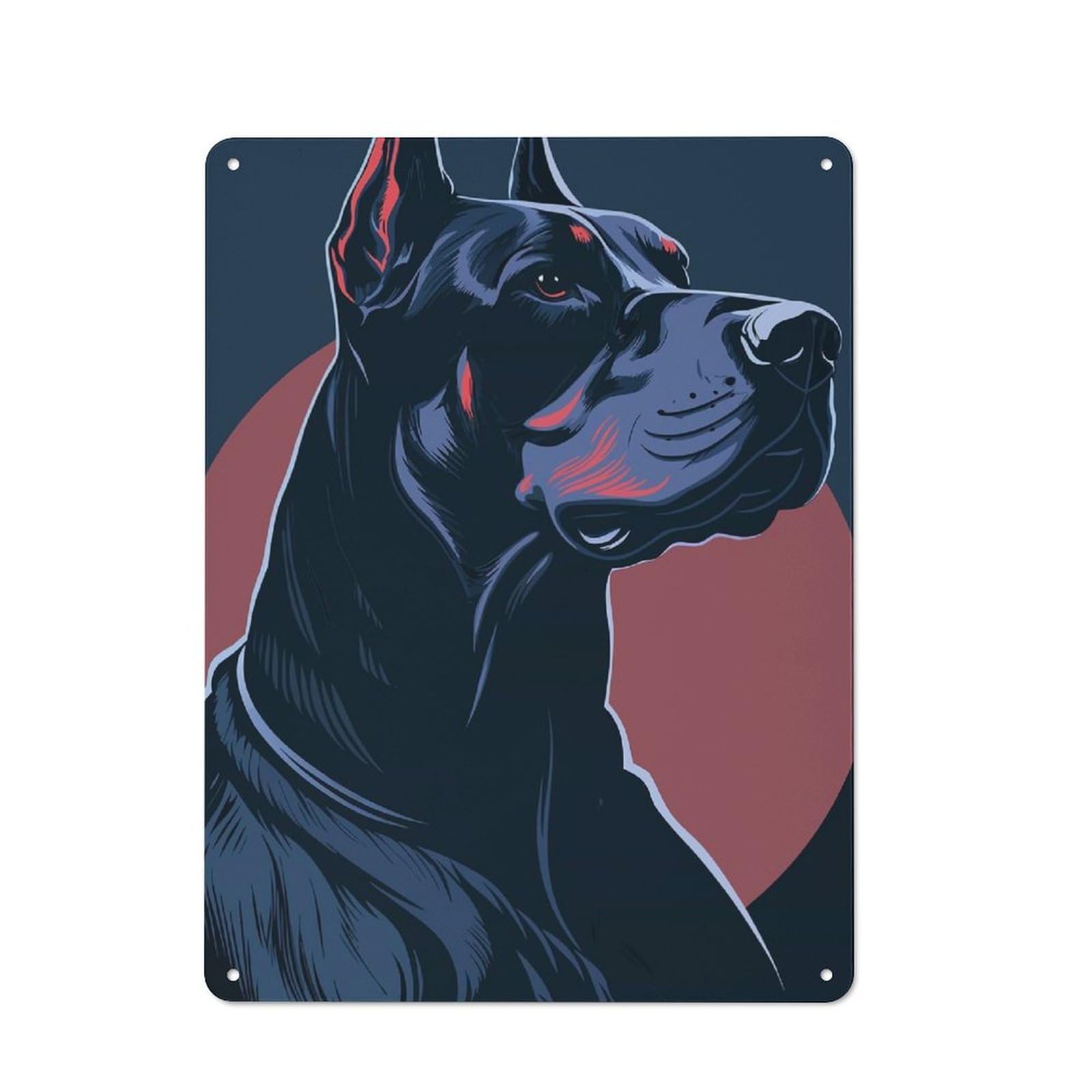 Junmoney Doberman Pinscher Portrait Illustration Metal Plaque 40X30cm With For Hallway Wall, Rustic Decor, For Garage, Workshop And Man Cave Decoration