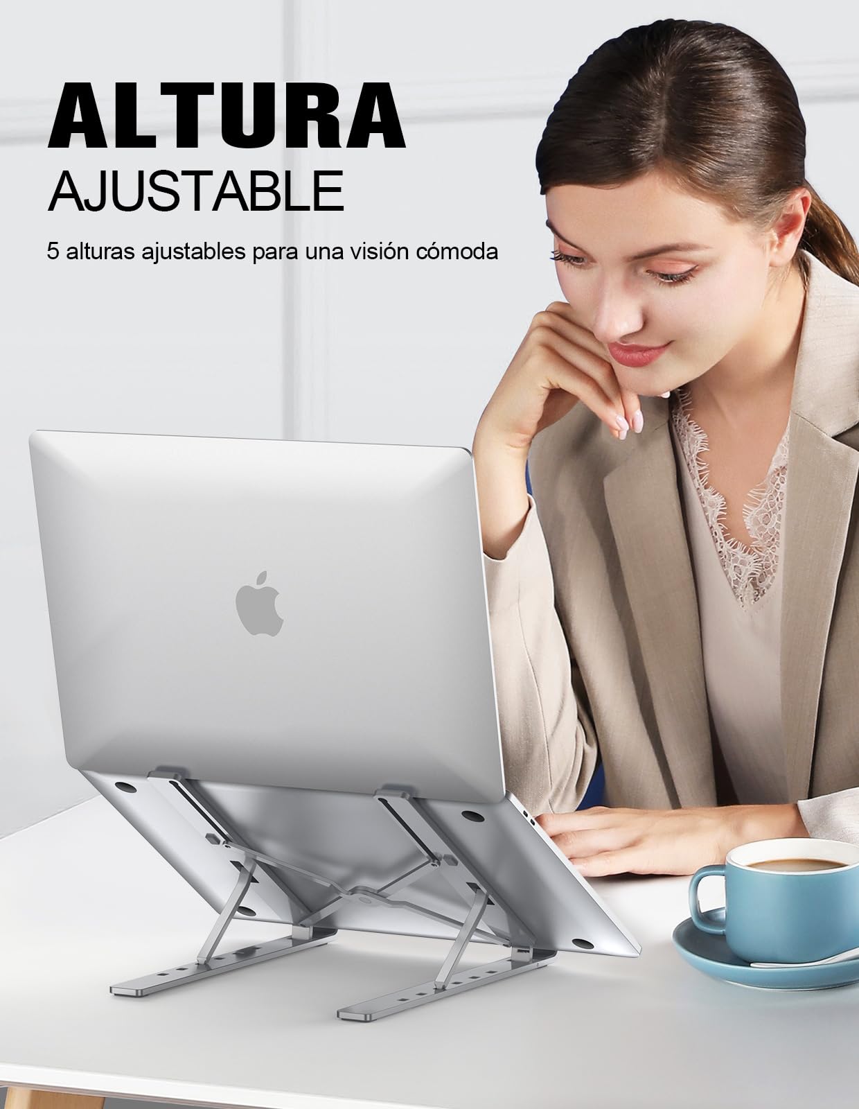Soporte Portátil Ajustable 5 Ángulos, Aleación de Aluminio, Plegable para Macbook PC 10-15.6"