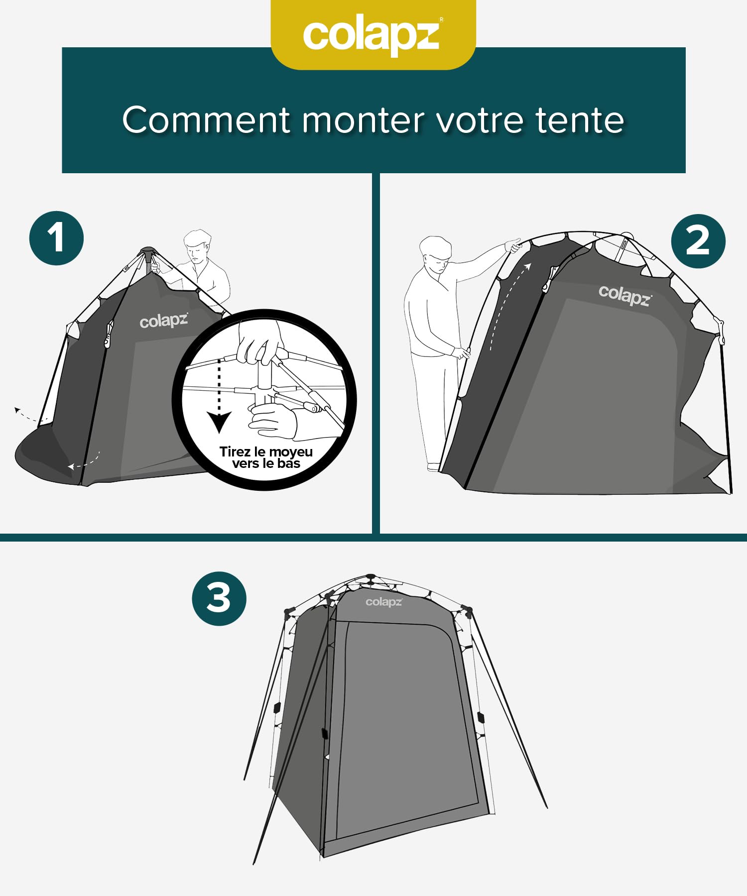 Colapz Tente Douche Camping Pliable et Spacieuse - Cabine Toilettes Portable Haute 210x155 cm - Toile Opaque Étanche avec Sac Transport et Sardines - Installation Rapide 1 Minute