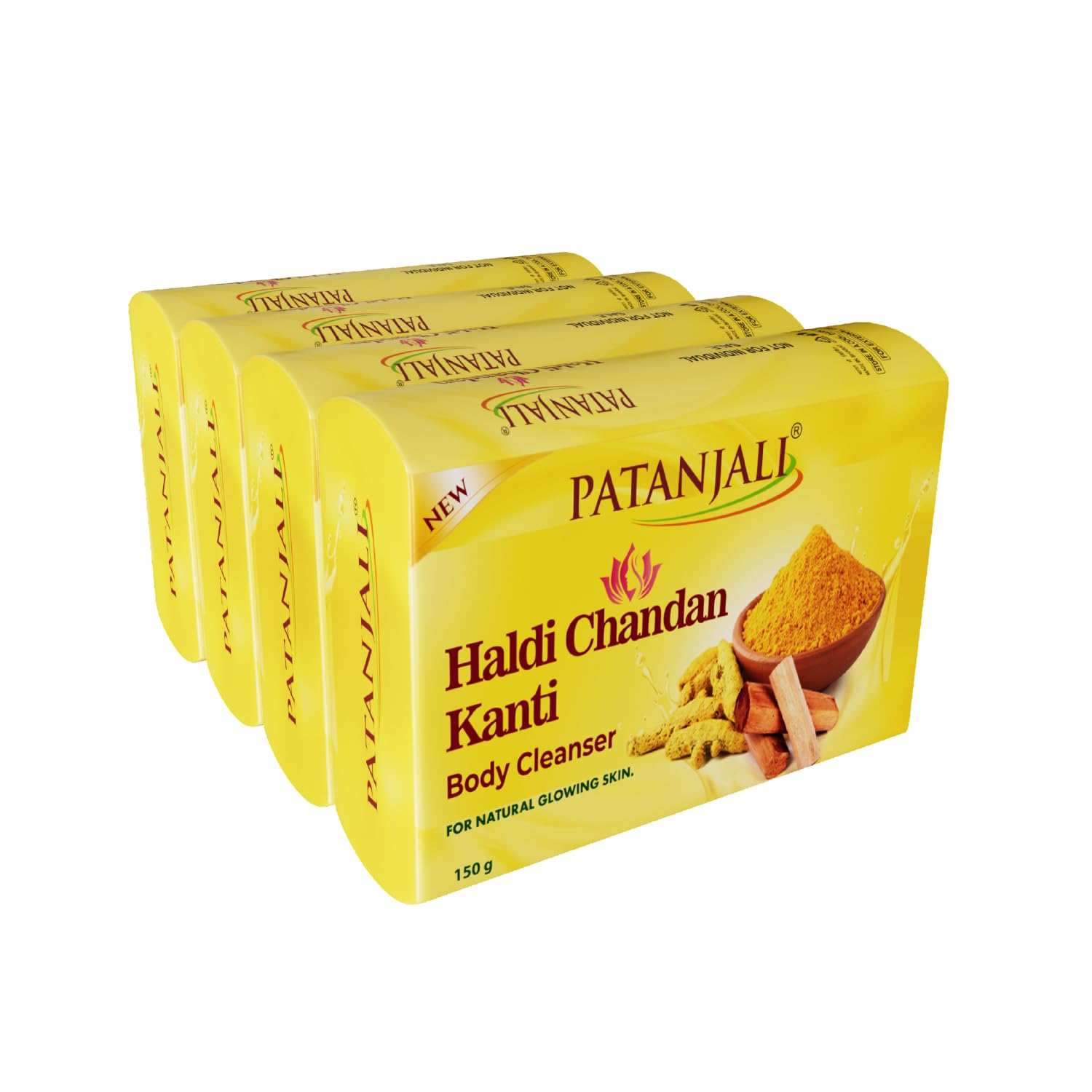 Patanjali Haldi Chandan Kanti Body Cleanser Soap (150g, Pack of 4), Turmeric Soap for Face and Bath, Deep Cleansing, Nourishing & Moisturizing Soap for Dry Skin