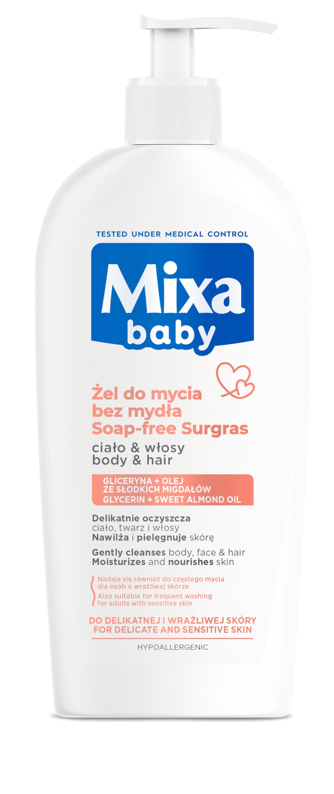Mixa Baby Fine Shampoo and Baby Bath 2 in 1 with Nourishing Almond Oil and Glycerin, for Sensitive and Sensitive Children's Skin, 400 ml