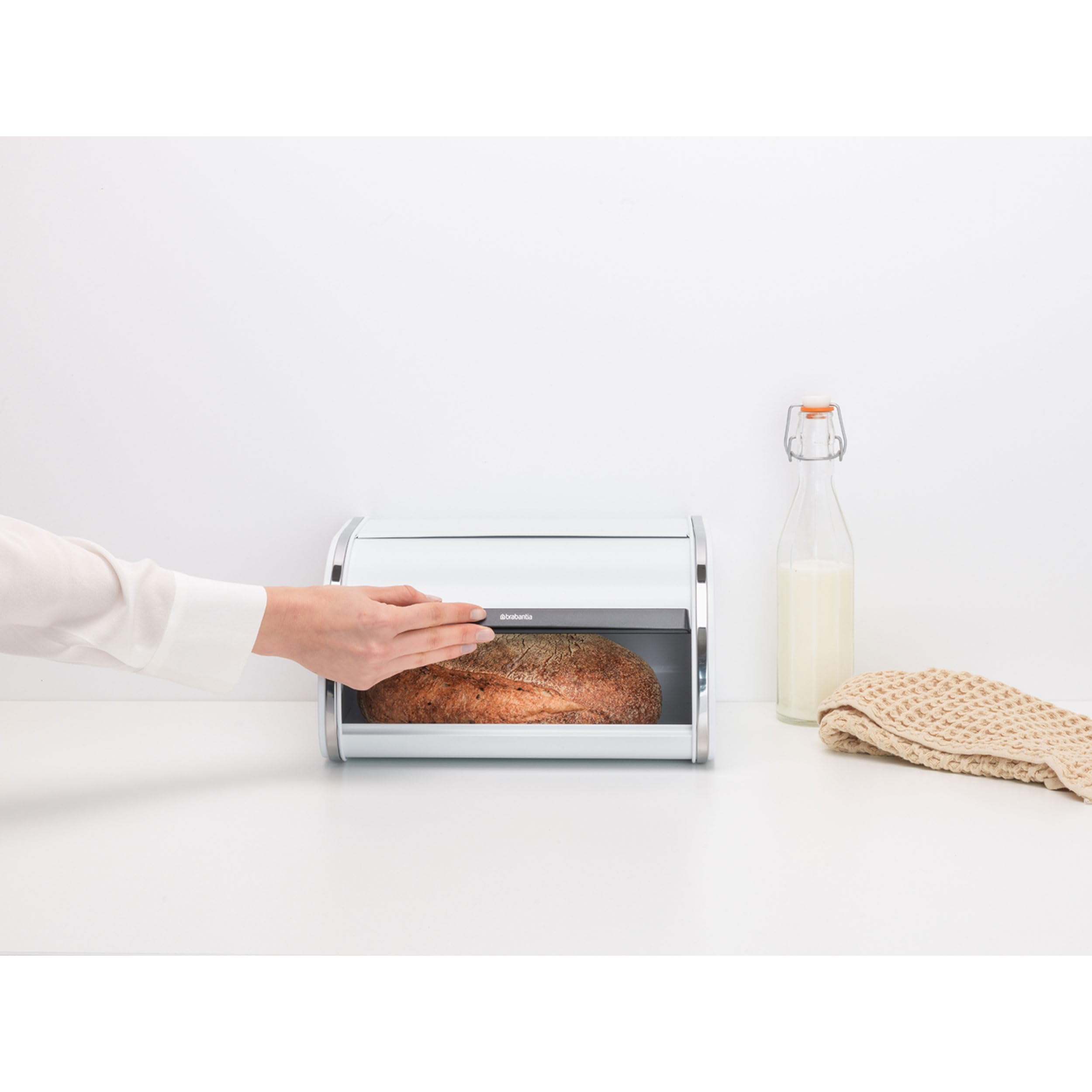 Brabantia Panera con tapa deslizante, color blanco, tamaño mediano