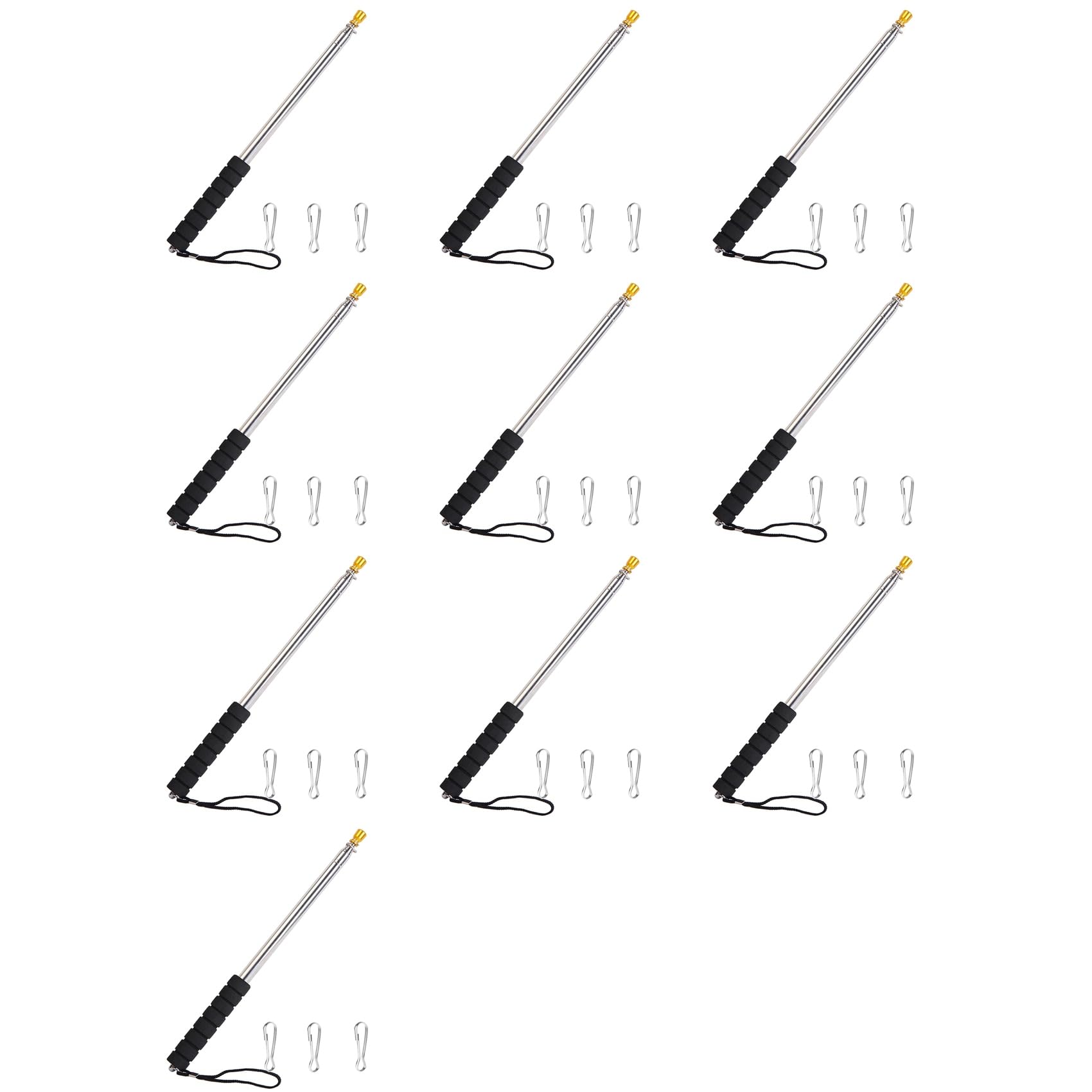 Jnchdghwa Black 10Pcs 9.8Ft Telescopic Flag Pole,Stainless Steel Handheld Portable Extendable Retractable Flagpole With Anti-Slip Grip