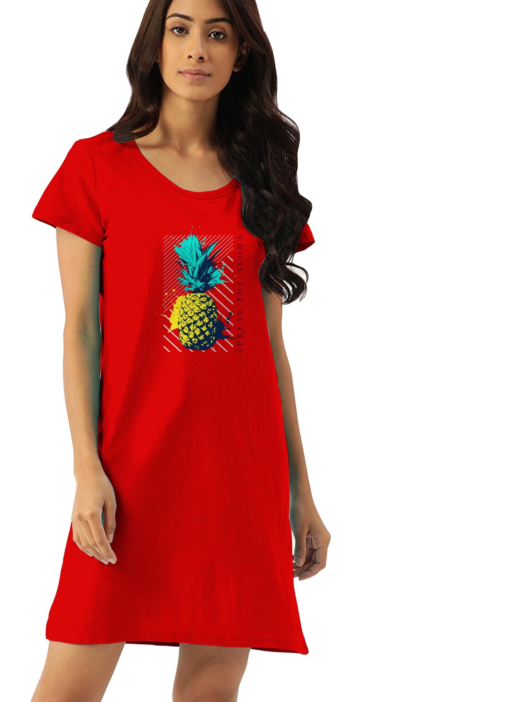 So Sweety Comfort & DreamsEssanza Women Short Sleeve Chest Print Design Knee Length Night T Shirt Dress