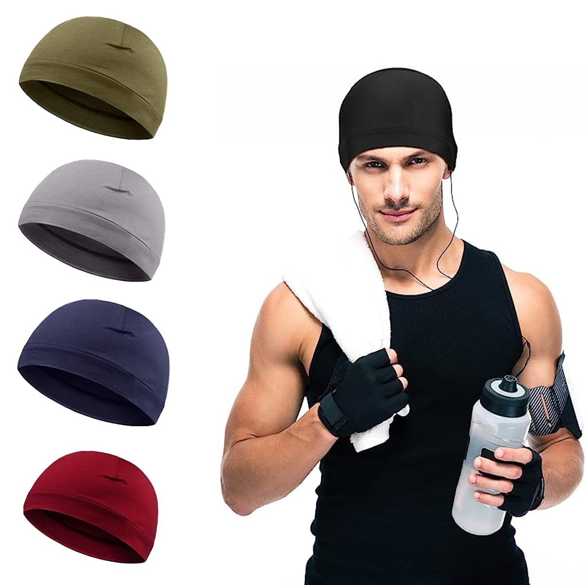 bismaadh 4 Pieces Skull Caps for Men, Soft Beanie Wave Cap Sleep Hats Elastic Multifunctional Headwear Sleep Caps Wicking-picture-27