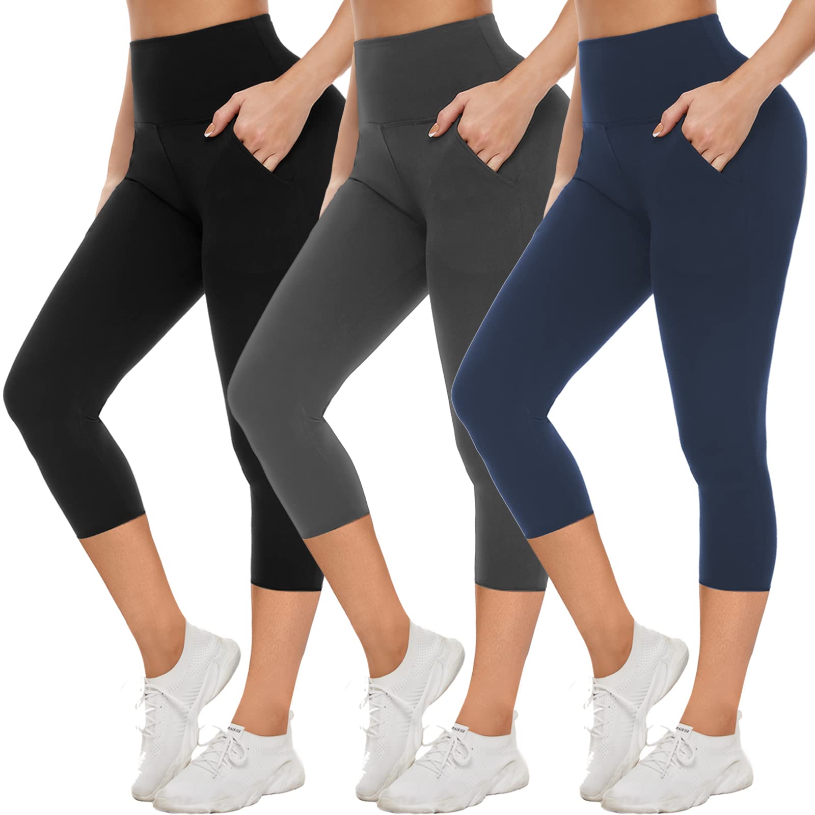NEW YOUNG 3 Pack Leggings with Pockets for Women,High Waisted Tummy Control Workout Yoga Pants