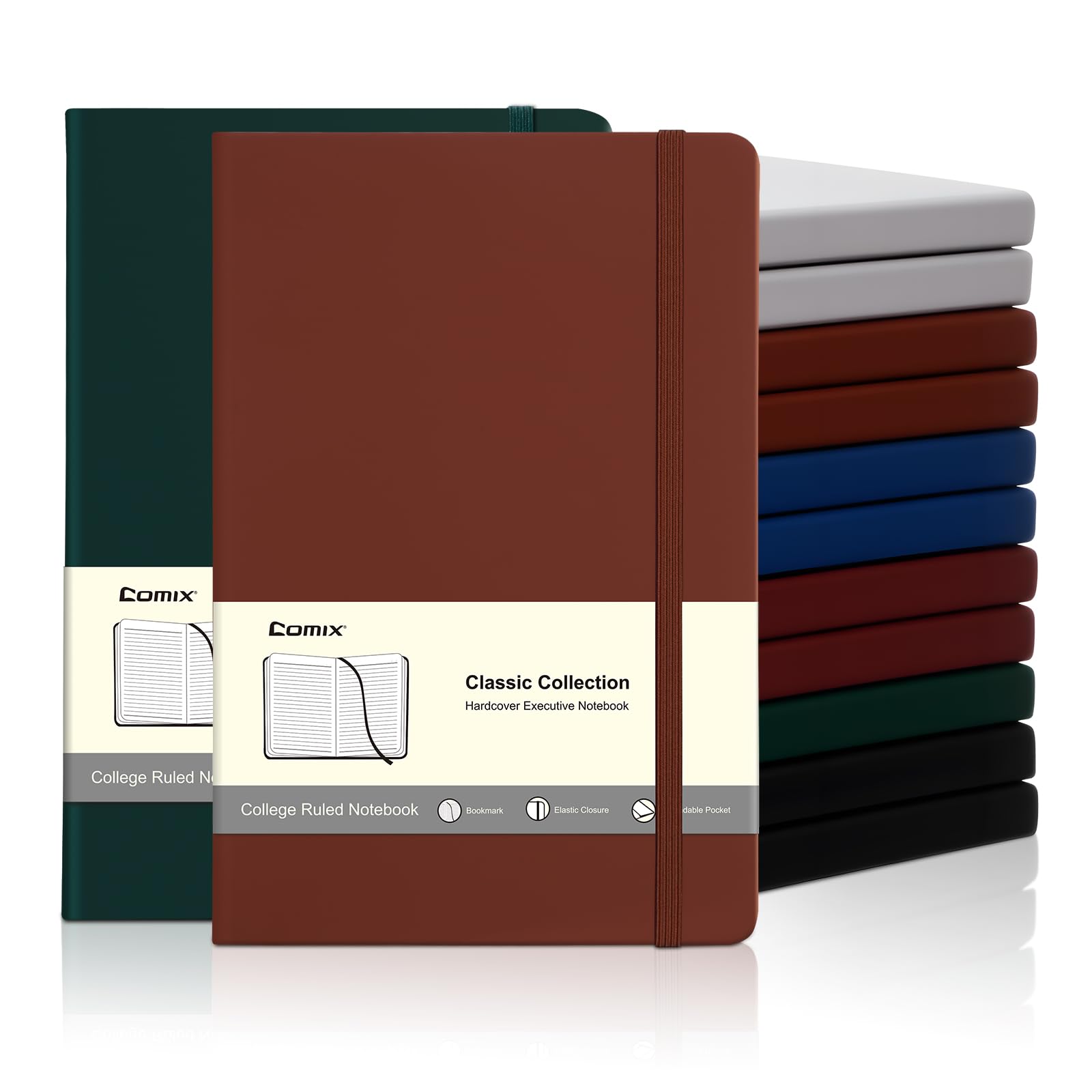 COMIX 12 Pack Lined Journal Notebooks for Women & Men, 240 Pages, Medium 5.5" x 8.3", Hardcover, Journaling Notebook for Work & Note Taking, Fits for