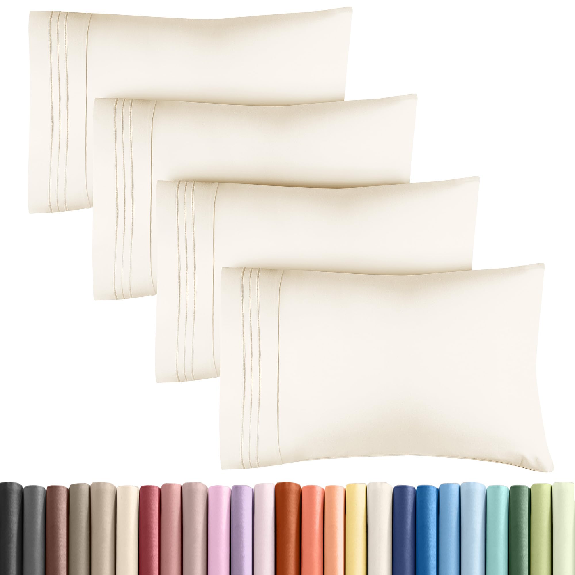 King Size Pillow Cases Set of 4 - Soft, Premium Quality Pillowcase Covers - Machine Washable Protectors - 20x40, 20x36 & 20x48 Pillows for Sleeping 4 Piece - King Size Off White Pillow Cover Bedding