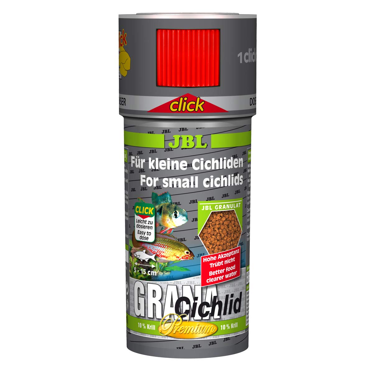 JBL GranaDiscus 40651 Premium - Pienso Completo para Peces de Acuario exigentes, granulado dosificador de Clic 250 ml