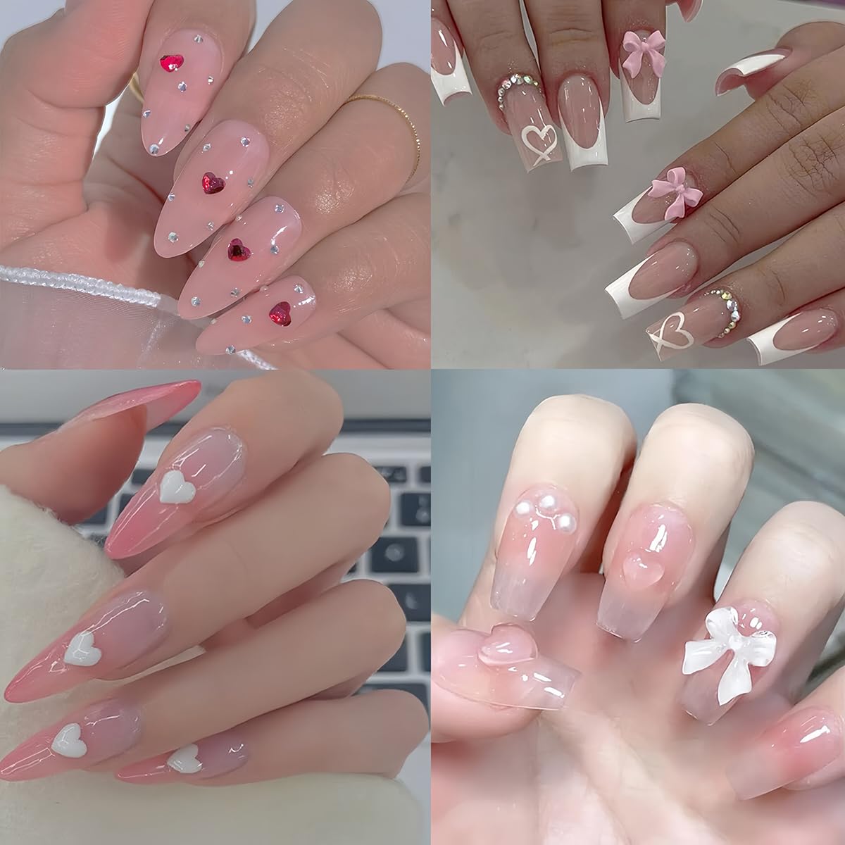 Abalorios de uñas de corazón con lazo 3D, herramientas de uñas, lindos nudos de resina, suministros de uñas de corazón, suministros de uñas para el día de San Valentín, diseño de uñas acrílicas, arco 3