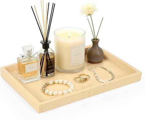 Artificial Travertine Tray, 12"x8" Perfume Tray for Bathroom Counter, Vanity,