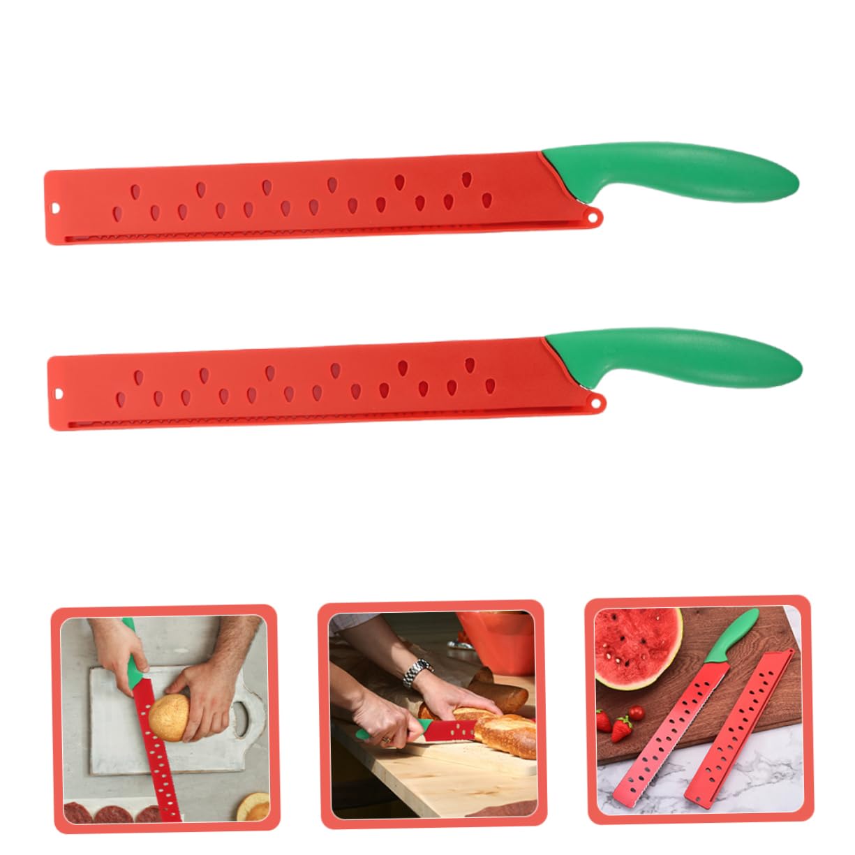 GLEAVI 2 Stück Wassermelonenmesser aus Edelstahl, Rot, Gezahnt
