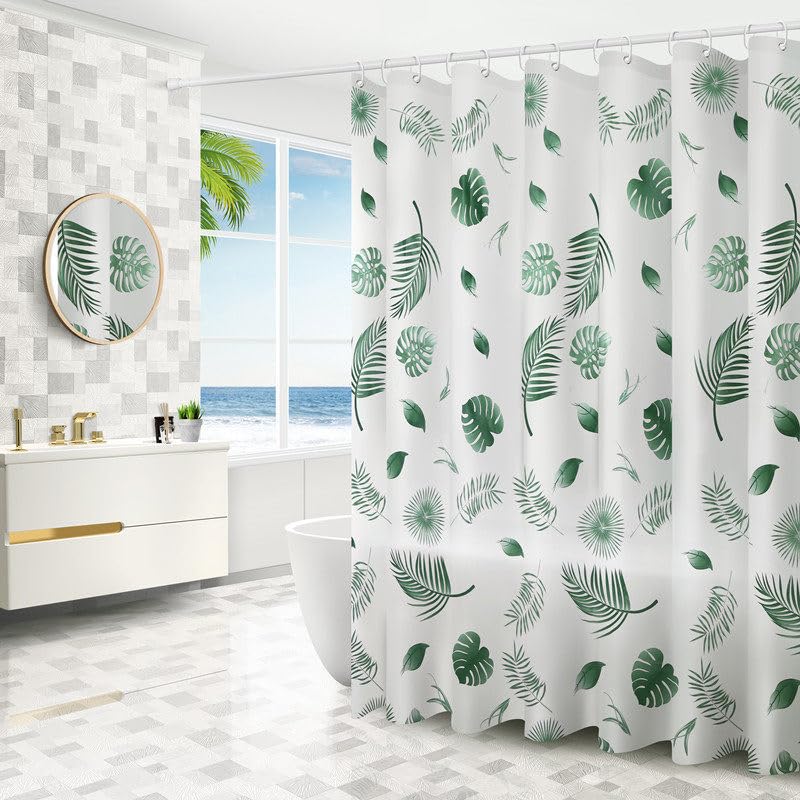 Shower Curtain for Bathroom, PEVA Waterproof Anti-Mould Proof Resistant | Quick-Drying | Washable Bathroom Curtain with 12 Pcs Curtain Hooks,80 x 180 cm (71 x 71 Inch) (Green leaves, 180*180)