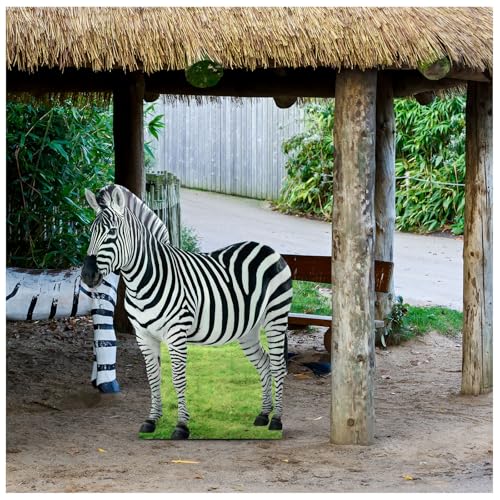 Image of Geelin 5 ft Zebra Cardboard Standup Cutout Life Size Jungle Safari Animal Theme Party Backdrop Photo Prop Stand Up for Zoo Safari Jungle Themed Birthday Party Decoration Supplies