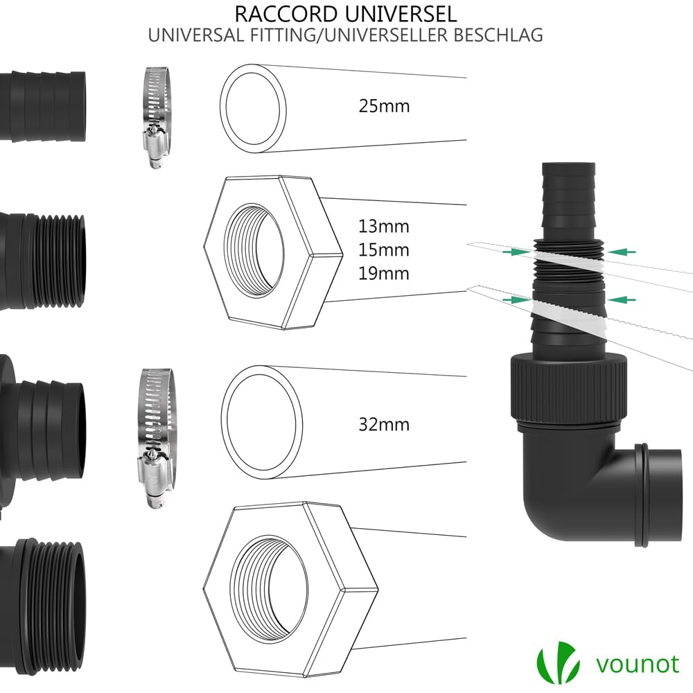 VOUNOT® Bomba Sumergible 3 en 1 para Aguas Limpias, Aguas Residuales y Bodega de Baja Succión, Bomba de Aguas Sucias Máx. Prof Inmersión 7m 13500l/h, con Interruptor de Flotador Cable Alimentación 10m
