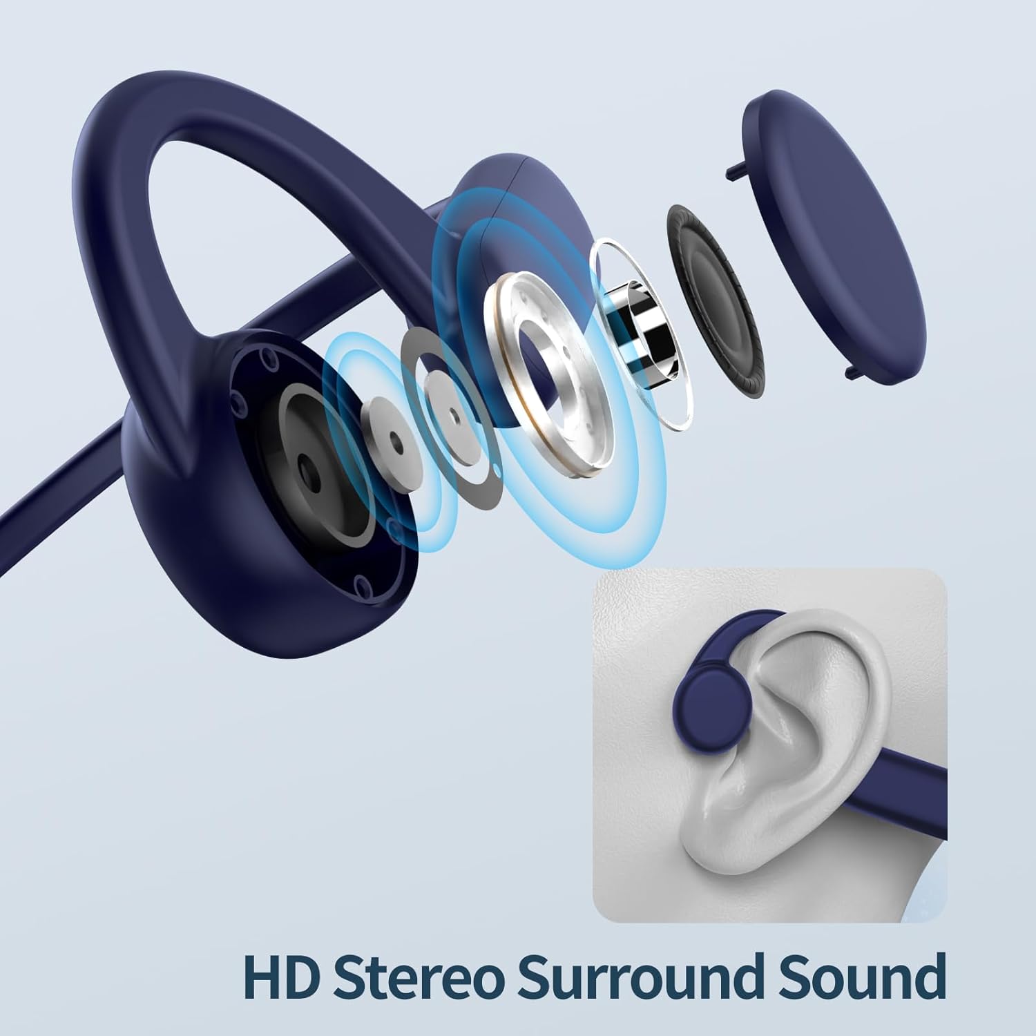 Pinetree Bone Conduction Headphones with Noise-Canceling MIC, IPX8 Waterproof Bluetooth Headphones, Open Ear Headphones up to 10 Hours of Music and Calls, Wireless Headset for Running and Swimming