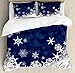Lunarable Snowflake Duvet Cover Set, Winter Theme Christmas Illustration Cold Weather Season Inspired Celebration, Decorative 3 Piece Bedding Set with 2 Pillow Shams, King Size, Indigo White