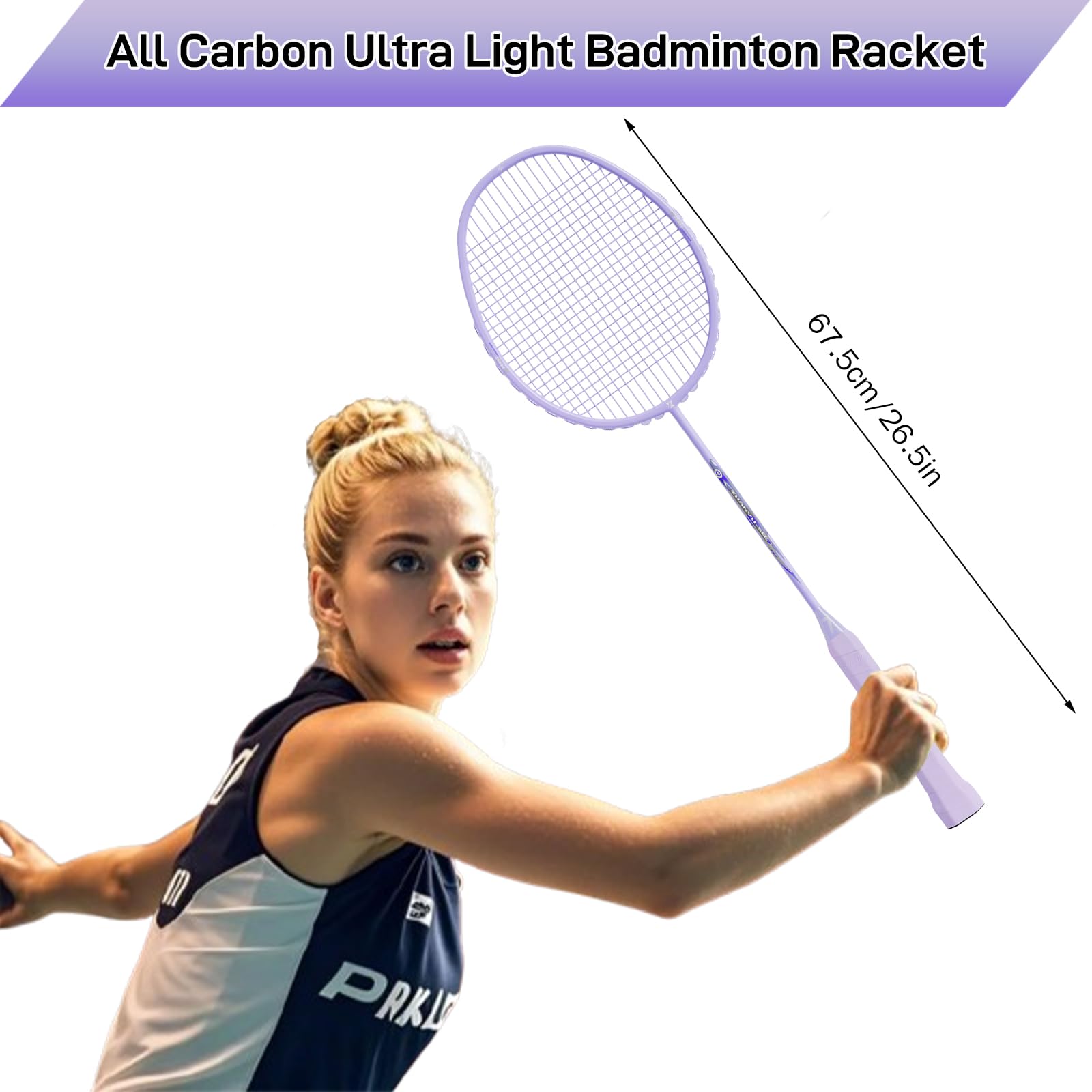 Racchetta da badminton, racchetta da badminton, 100% fibra di carbonio, stampaggio monopezzo, ultra leggera, 76 g, offensiva e difensiva, durevole racchetta da allenamento, include 1 racchetta e 1