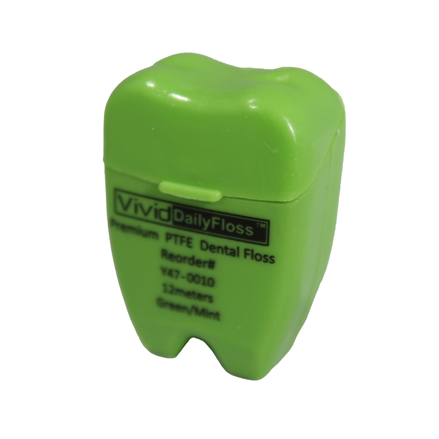 Vivid Premium Flavored PTFE Dental Floss With Color Coded Tooth Shape Case 12 Meters Pack of 72 Mint
