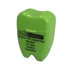 Vivid Premium Flavored PTFE Dental Floss With Color Coded Tooth Shape Case 12 Meters Pack of 72 Mint