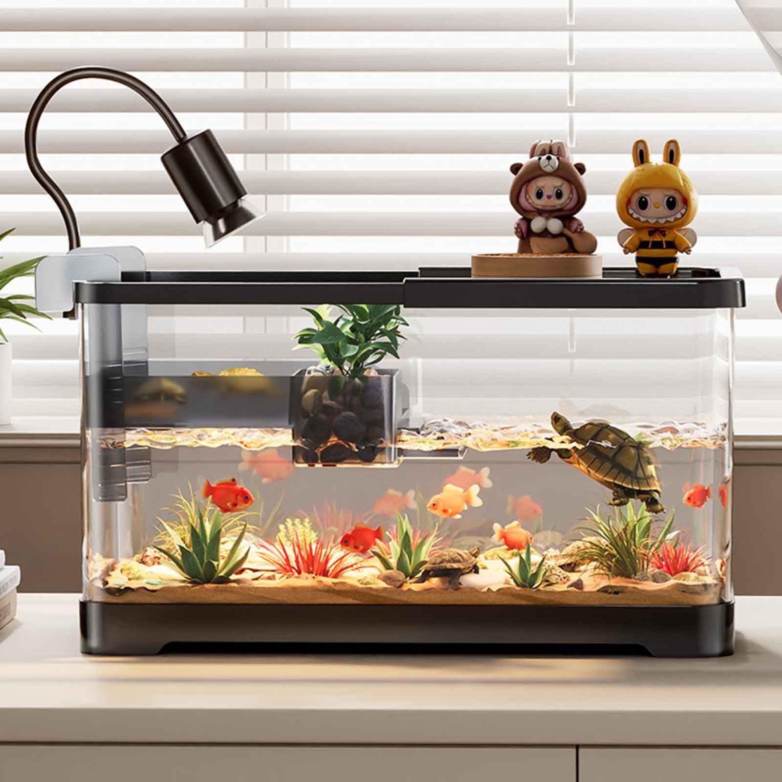 Turtle Fish Tank Con Piattaforma Per Crogiolarsi Alla Tartaruga, Acquario Per Tartarughe Con Drenaggio Sul Fondo Per Tartarughe Giovani, Gamberi, Granchi, Anfibi, Rettili(Small)