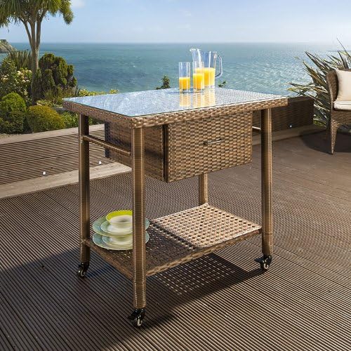 Luxury Round Garden Serving Cart / Trolley / Buffet Brown