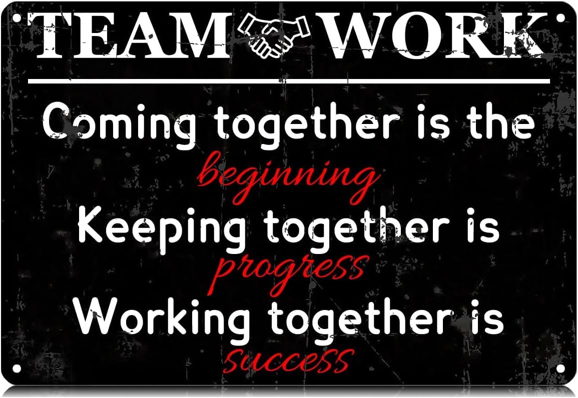 SMAZDFXX Team Work Success Quote Metal Signs Funny Vintage Tin Sign Wall Art Decor Iron Poster for Office Home Farmhouse Bar Cafe Pub Garage Man Cave 12"x16"