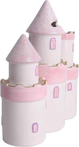 Vista 5 de Vencer Alcancía grande de cerámica de castillo de princesa para niñas y niños, alcancía para niños, alcancía para niños, rosa, gran juguete