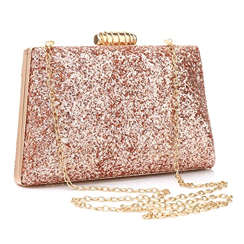 Gelory Clutch-Taschen für Damen: Kleine Abendtasche, Glitzer-Clutch, Geldbörse mit abnehmbarer Kette, für Hochzeit, Braut, Abschlussball, Cocktail-Party, Damen-Abendhandtasche, rose gold,