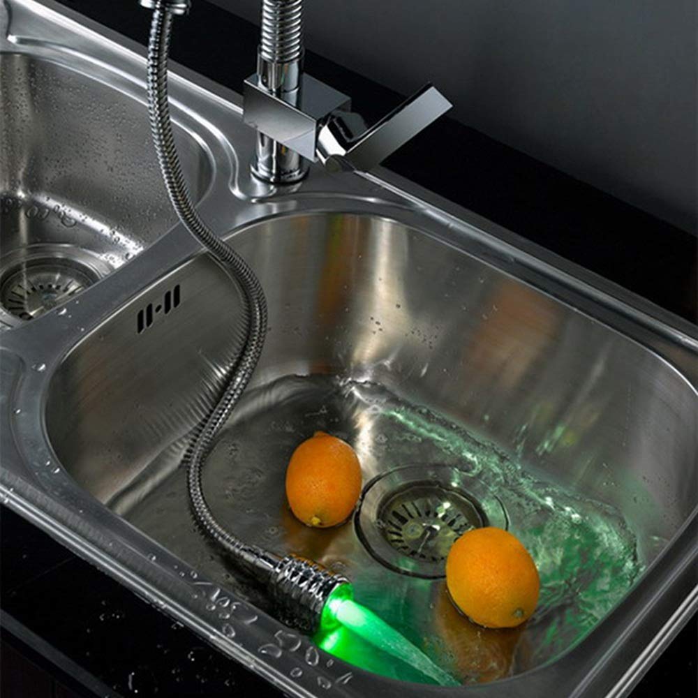 Grifo Monomando Led Cocina Cascada Grifo de latón Fregadero Doble sin Plomo Estilo frío y Caliente Moda Clásico Grifo extraíble para Fregadero Temperatura del Agua Inducción Decoloración Válvula