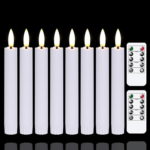 Miniatura 7 de Velas cónicas sin llama a pilas con dos temporizadores remotos, velas LED de 6.4 pulgadas con mechas 3D para ventana, luz cálida parpadeante de