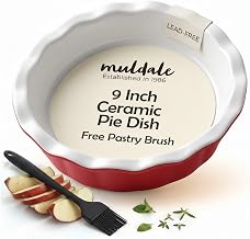 Muldale 9 Inch Ceramic Pie Dish - Deep Fluted Oven-Safe Baking Pan for Apple, Pumpkin, Steak Pies - Dishwasher Safe, Red