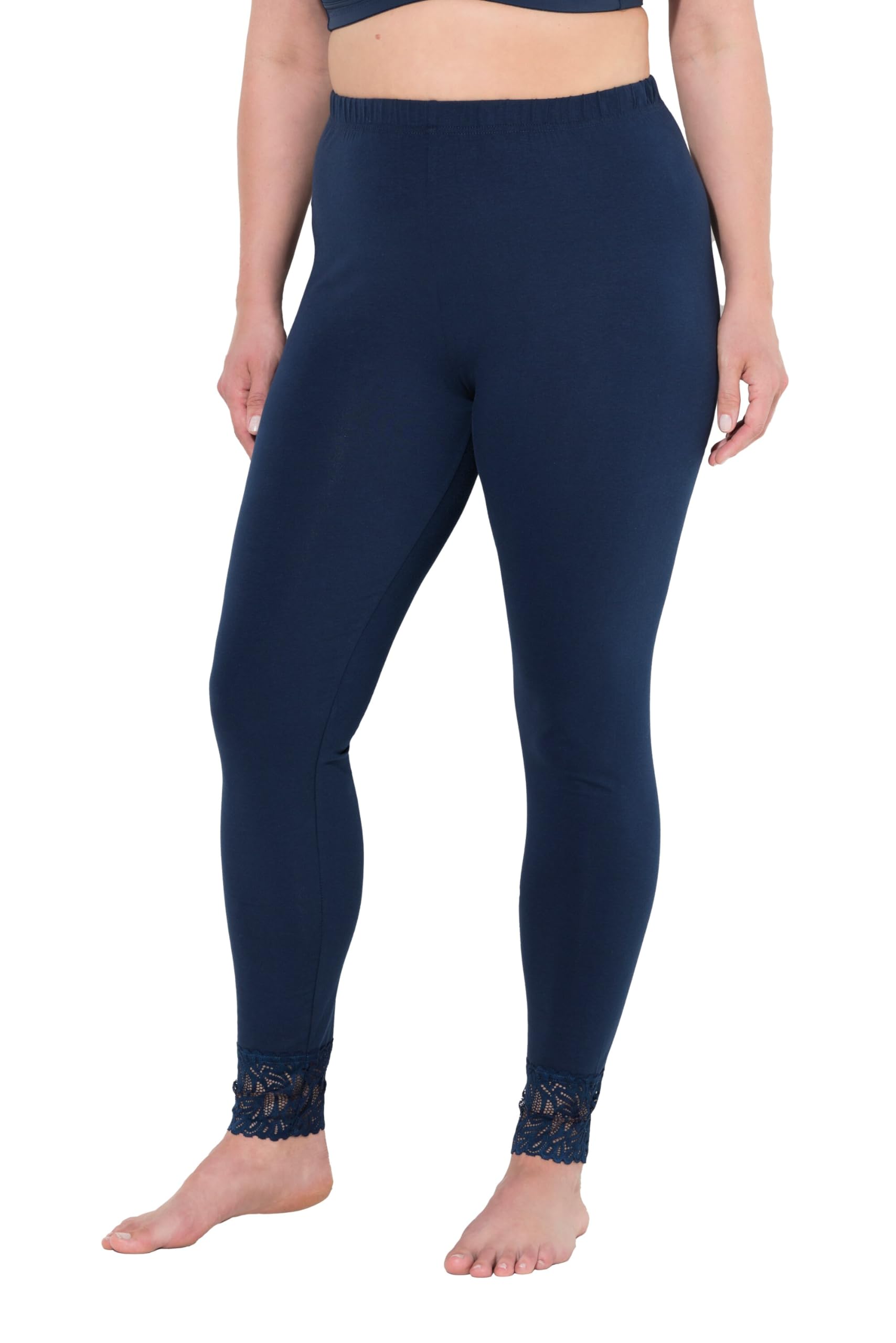 Ulla Popken Damen große Größen Übergrößen Plus Size Leggins, Spitzensaum 836196