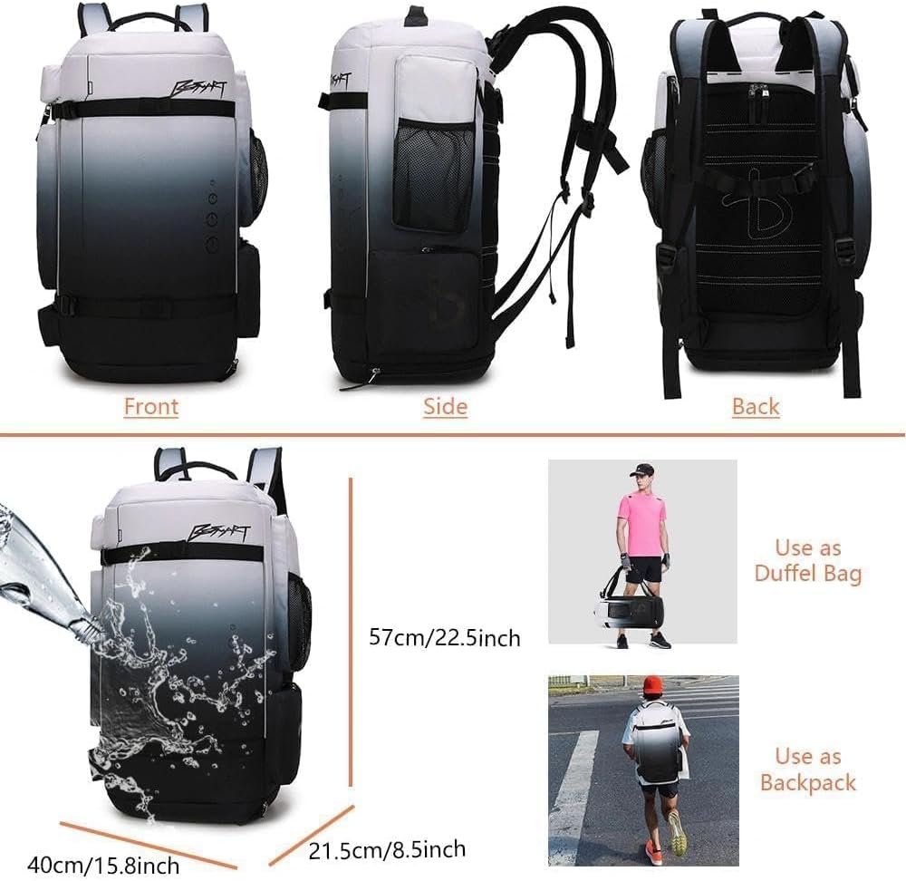BE SMART 2 in 1 Convertible Gym Duffel Bags with Shoes Compartment - 40L Waterproof Extra Large Workout Backpack for Gym Men, Heavy Duty Sports Duffle Backpacks for Travel, Hiking, Camping, Carry On - Image 5