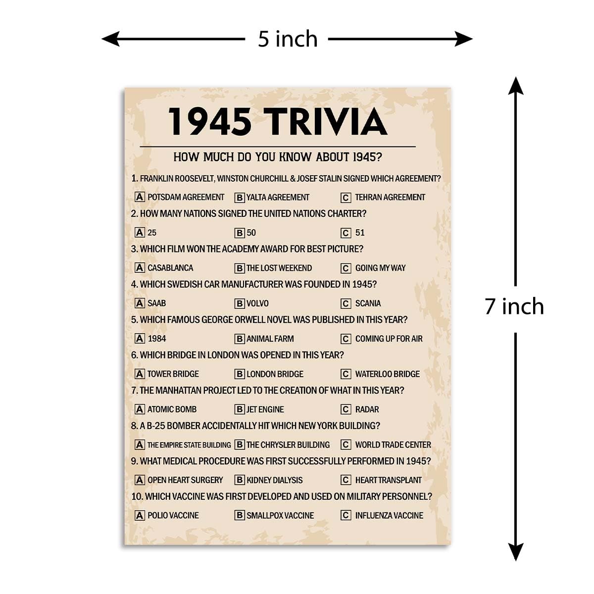 80th Birthday Party Games, 1945 Trivia Games, Birthday Party Supplies for Adults, Fun 1945s Party Game?Pack of 30 Cards