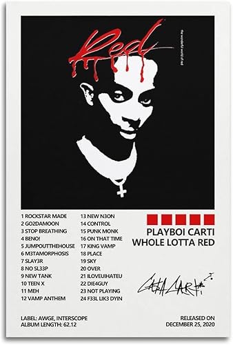 SUANYE Póster de Playboi Carti Whole Lotta Red para dormitorio, pintura decorativa estética, arte de pared, 16 x 24 pulgadas (15.7 x 23.6 in)